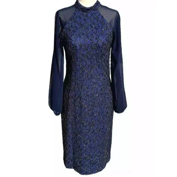JS Collections Camille Long Sleeve Cocktail Dress in Dark Midnight/Navy Royale at Nordstrom, Size 2 JS Collections Camille Long Sleeve Cocktail Dress in Dark Midnight/Navy Royale at Nordstrom, Size 2